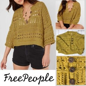 Free People Cropped Knit Sweater in Mustard